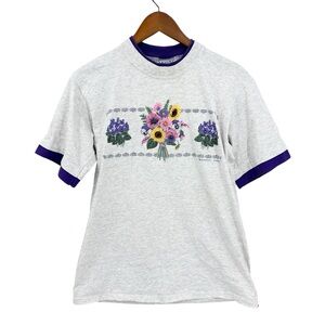 MORNING SUN Vintage Single Stitch Floral TShirt Short Sleeve Gray